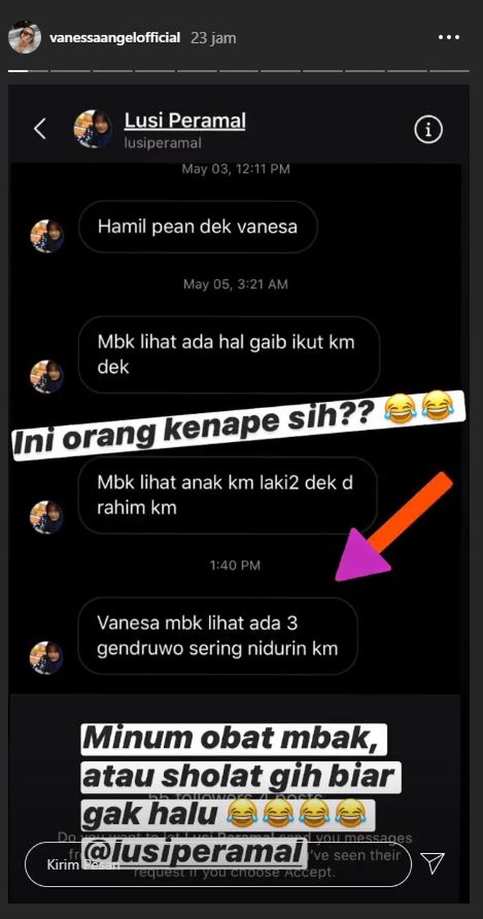 Unggahan Instagram Story milik Vanessa Angel terkait teror hal mistis yang dialaminya
