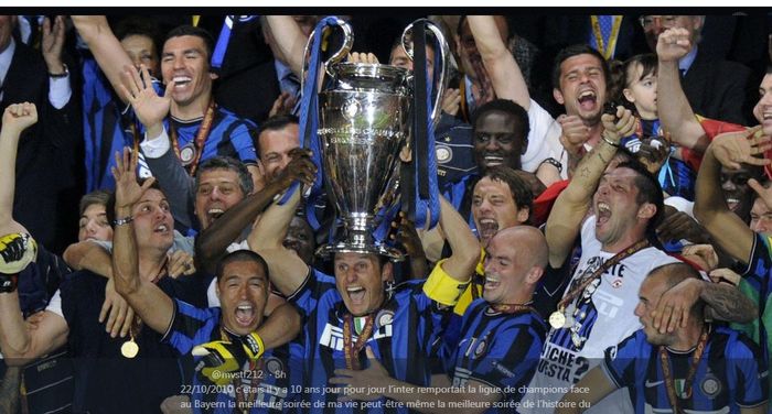 Inter Milan menjuarai Liga Champions sebagai pelengkap treble winners 2009-2010 di bawah asuhan Jose Mourinho.