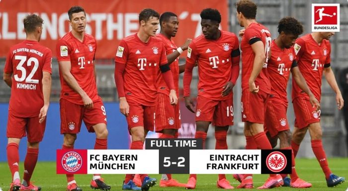 Bayern Muenchen mengalahkan Eintracht Frankfurt 5-2 pada pekan ke-27 Bundesliga, Sabtu (23/5/2020) di Allianz Arena.