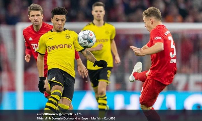 Jadon Sancho dan Joshua Kimmich terlibat duel pada laga Borussia Dortmund versus Bayern Muenchen di pertemuan perdana Bundesliga 2019-2020.