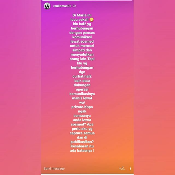 Unggahan Raul Lemos yang menyindir sosok Maria