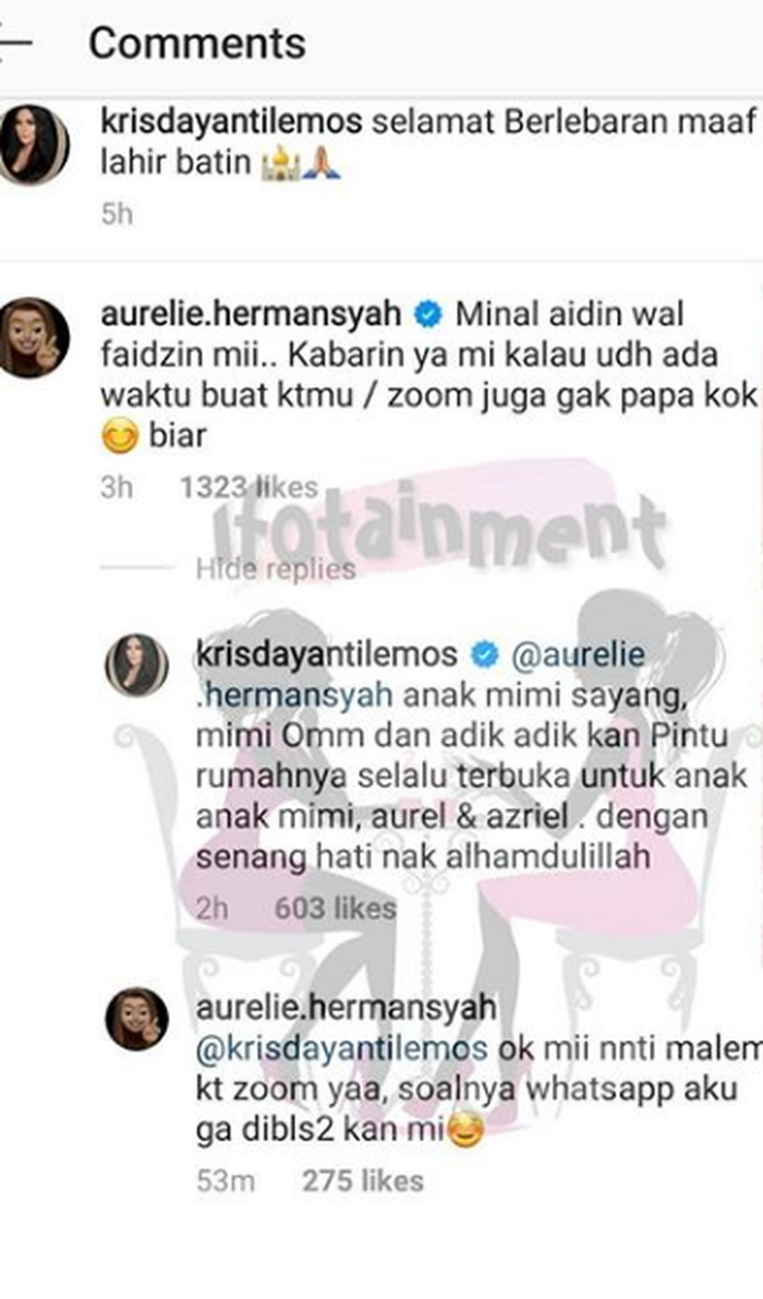 Komentar Aurel pada unggahan KD yang sebut pesannya tak dibalas