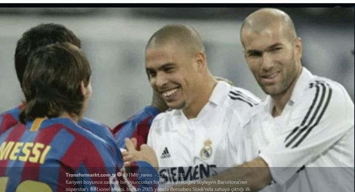 Lionel Messi, Ronaldo, dan Zinedine Zidane dalam momen el clasico Real Madrid vs Barcelona, 19 November 2005.
