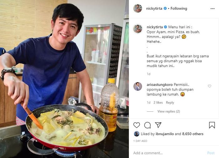 Nicky tirta siapkan menu lebaran untuk orang-orang di rumahnya