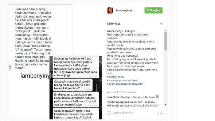 Caca Tengker diduga memergoki Raffi dan Ayu Ting Ting