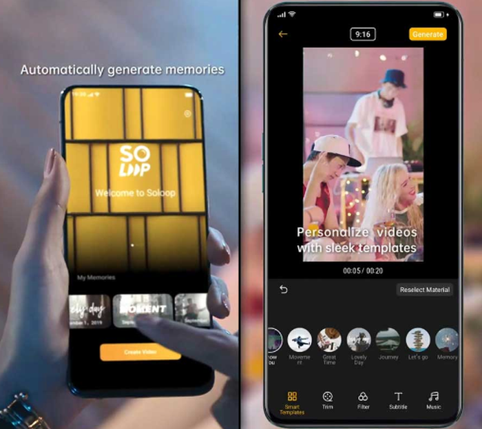 Ilustrasi aplikasi Soloop yang merupakan aplikasi edit bawaan pada smartphone Oppo dengan ColorOS 7