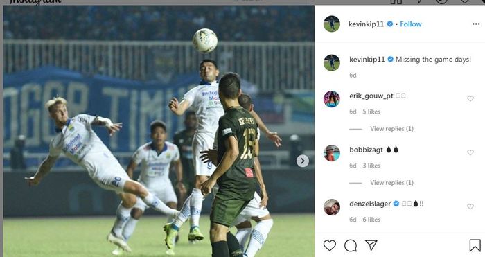 Unggahan di akun Instagram eks pemain Persib Bandung, Kevin van Kippersluis.