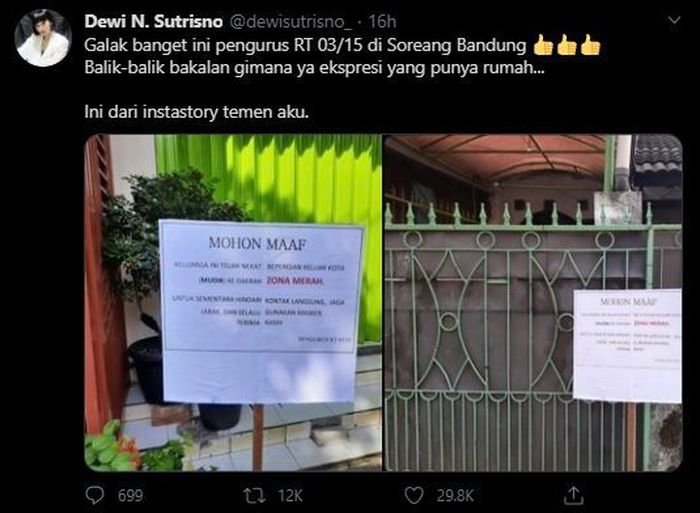 Plang penanda <a href='https://style.tribunnews.com/tag/warga' title='warga'>warga</a> yang mudik ke zona merah