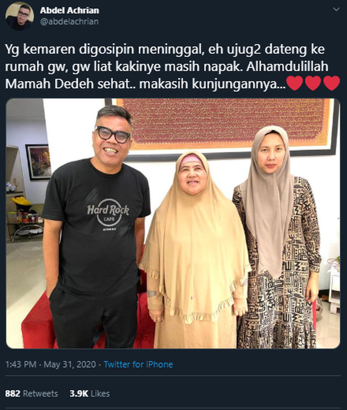 Mamah Dedeh berkunjung ke rumah Abdel Achrian