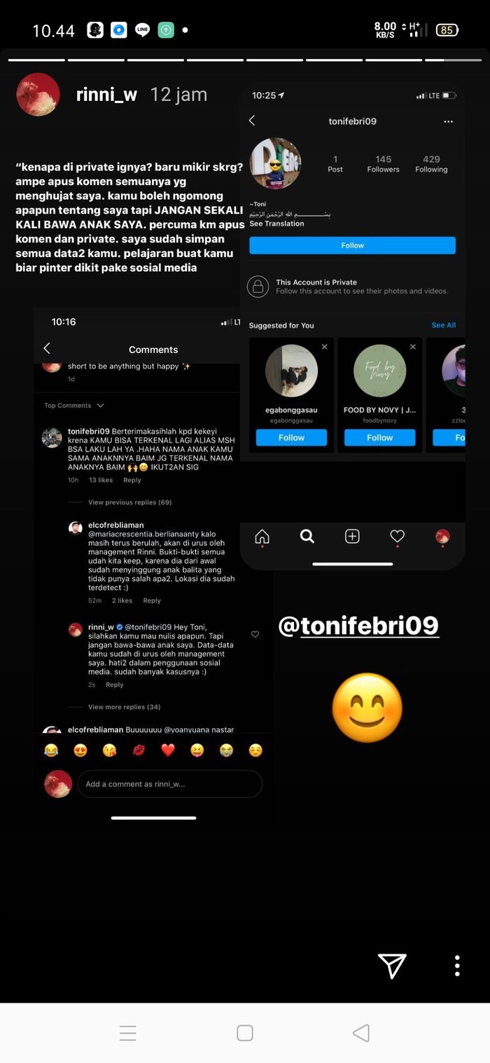 Rinni Wulandari tak terima komentar negatif netizan yang membawa nama anaknya.
