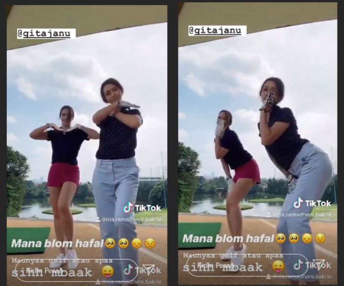 penampilan seksi Nia Ramadhani sang menantu konglomerat yang pede pamer paha putih mulus pakai rok mini saat main Tik Tok
