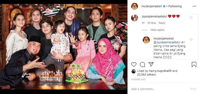 Komentar JoyceTangkap layar Instagram @mulanjameela1