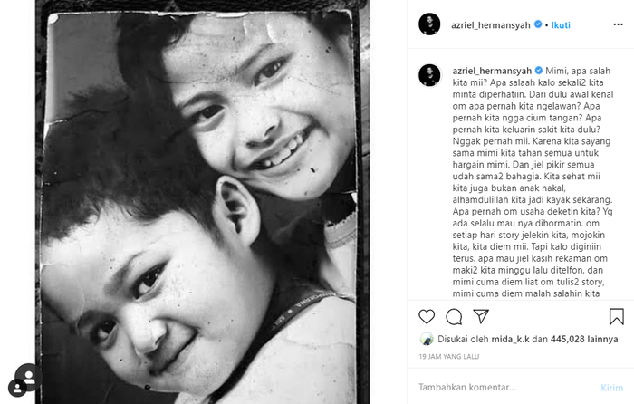 Curhatan Azriel di media sosial