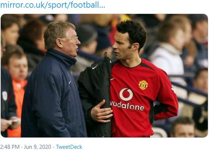 Ryan Giggs (Kanan) dan Sir Alex Ferguson saat masih aktif membela Manchester United.