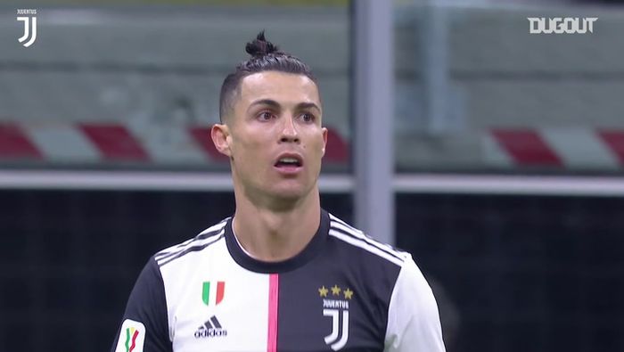 Cristiano Ronaldo dalam pertandingan Coppa Italia semifinal pertama antara AC Milan vs Juventus.