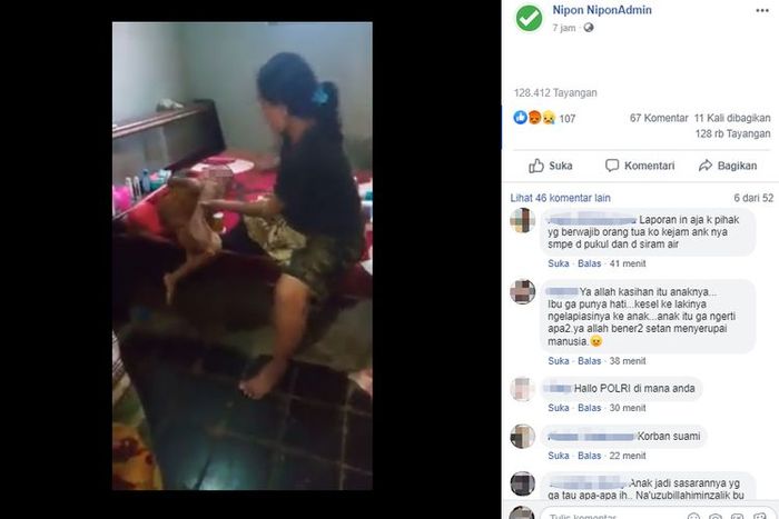 tangkapan layar video viral ibu pukul dan tendang anaknya