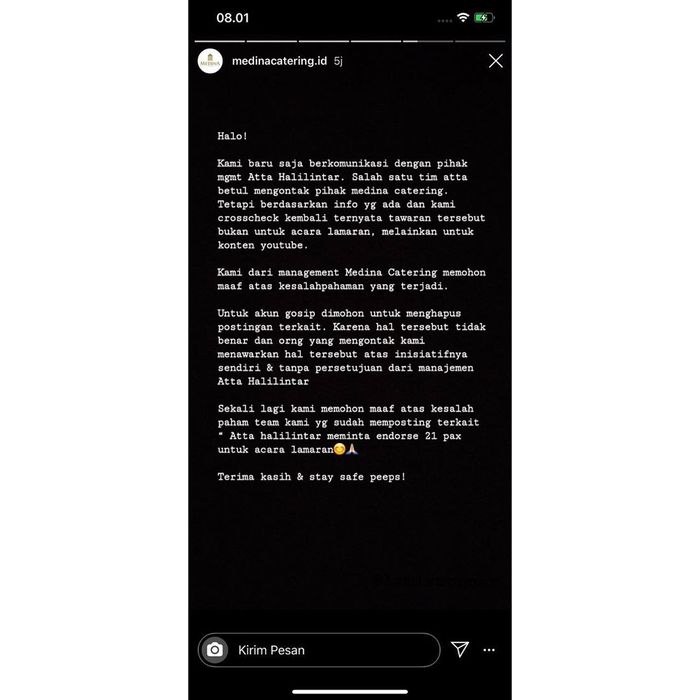Klarifikasi pihak katering