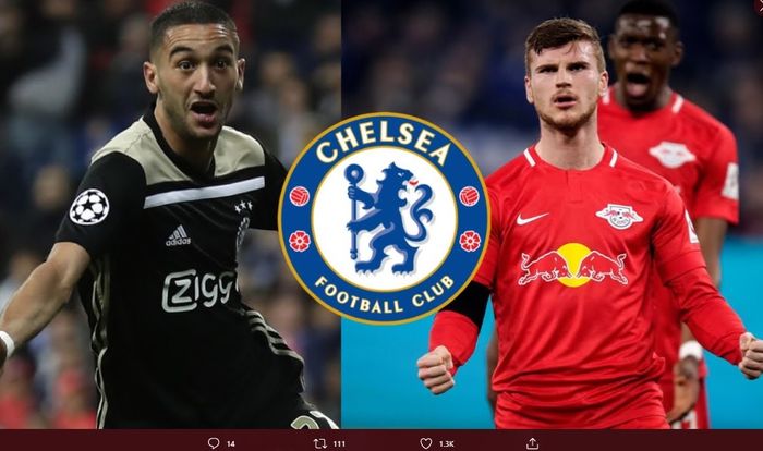 Ilustrsasi dua rekrutan baru Chelsea, Hakim Ziyech dan Timo Werner.