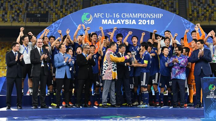 Timnas Jepang U-16 asuhan Yoshiro Moriyama saat menjuara Piala Asia U-16 2018 di Malaysia.