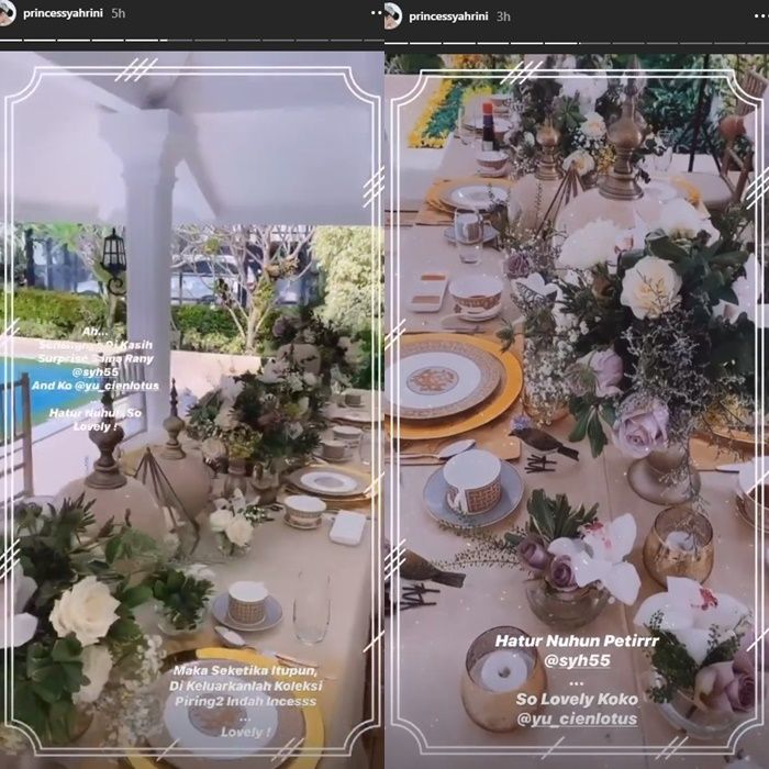 Syahrini menggunakan alat makan bermerek Hermes saat rayakan ulang tahun Reino Barack