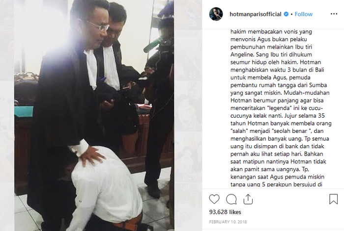 Hotman Paris saat disembah oleh kliennya