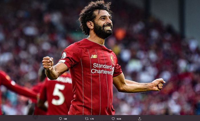 Mohamed Salah saat merayakan gol bagi <a href='https://kupang.tribunnews.com/tag/liverpool' title='Liverpool'>Liverpool</a>.