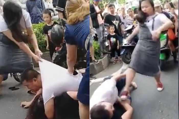 Suami lindungi pelakor yang diamuk dan ditelanjangi oleh istri sahnya.