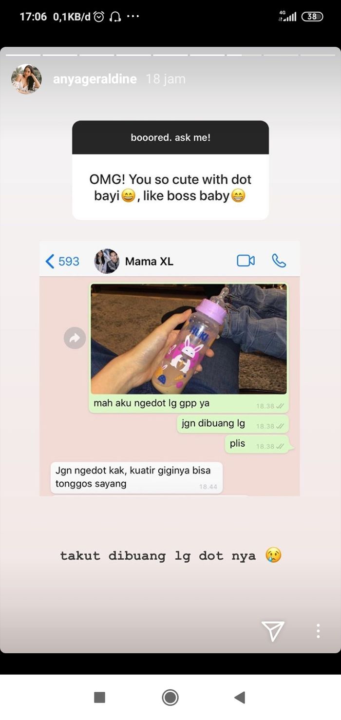Anya Geraldine meminta sang mama agar tak membuang dot <a href='https://jambi.tribunnews.com/tag/susu' title='susu'>susu</a>nya itu