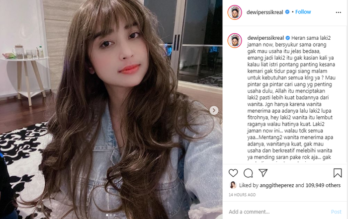 Tangkapan layar unggahan instagram Dewi Perssik, @dewiperssikreal, Sabtu (27/6/2020).