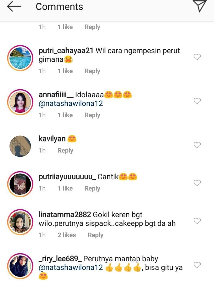 Komentar netizen di unggahan Natasha Wilona