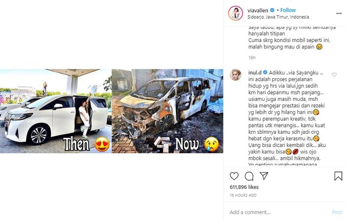 Komentar Inul Daratista di akun Instagram Via Vallen