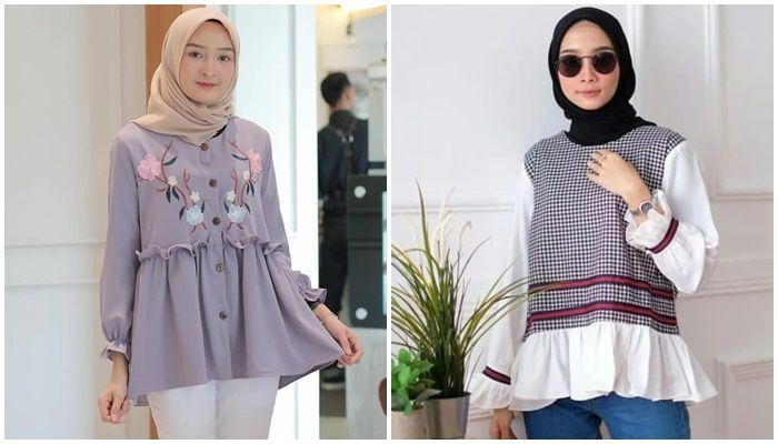 Blouse lengan panjang bermotif.