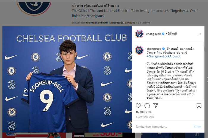 Pemain keturunan Thailand, Jude Bell, mendapatkan kontrak resmi dari Chelsea U-18.