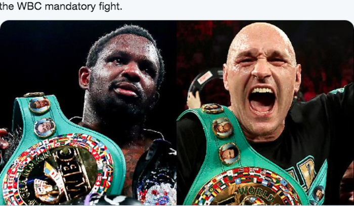 Petinju kelas berat WBC, Dillian Whyte (kiri), dan Tyson Fury (kanan).