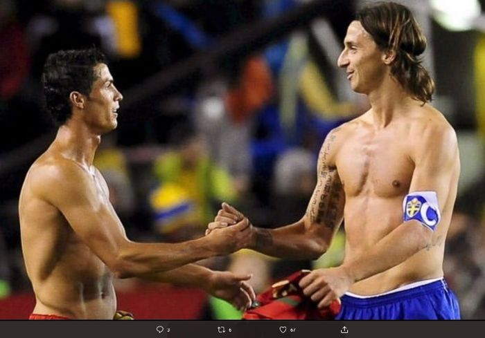 Cristiano Ronaldo dan Zlatan Ibrahimovic saat bertemu di pertandingan internasional.