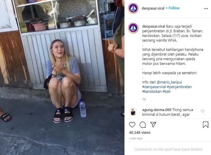 Bule Cantik di Bali Ratapi Nasib Apesnya Usai Paspor dan HP Hilang Digondol Jambret