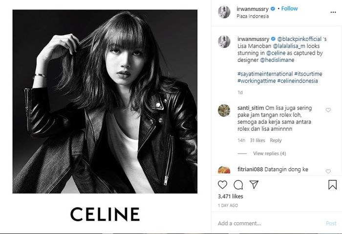 Irwan Mussry bikin geger netizen usai unggah foto Lisa Blackpink.