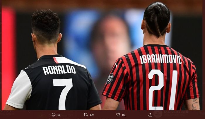 Cristiano Ronaldo dan Zlatan Ibrahimovic dalam duel Liga Italia antara AC Milan vs Juventus di San Siro, 7 Juli 2020.