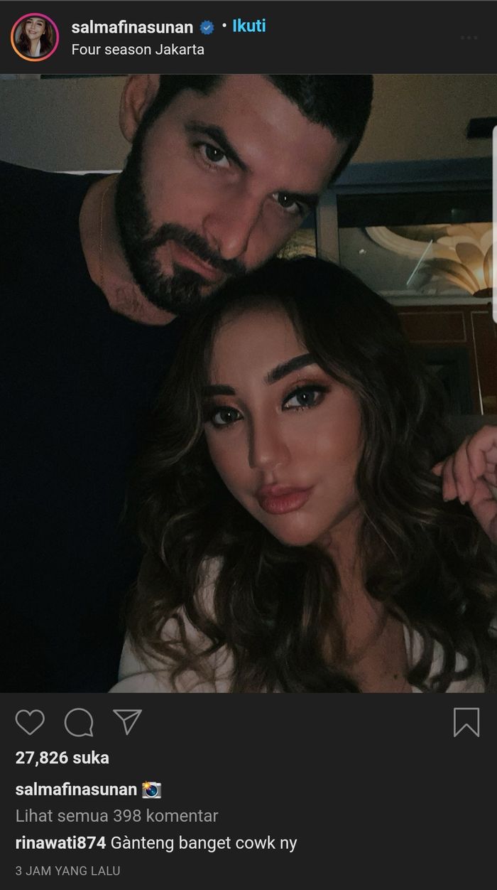 Tak lama setelah sembuh dari sakitnya, Salmafina Sunan kini memamerkan potret kemesraan dengan seorang pria bule.