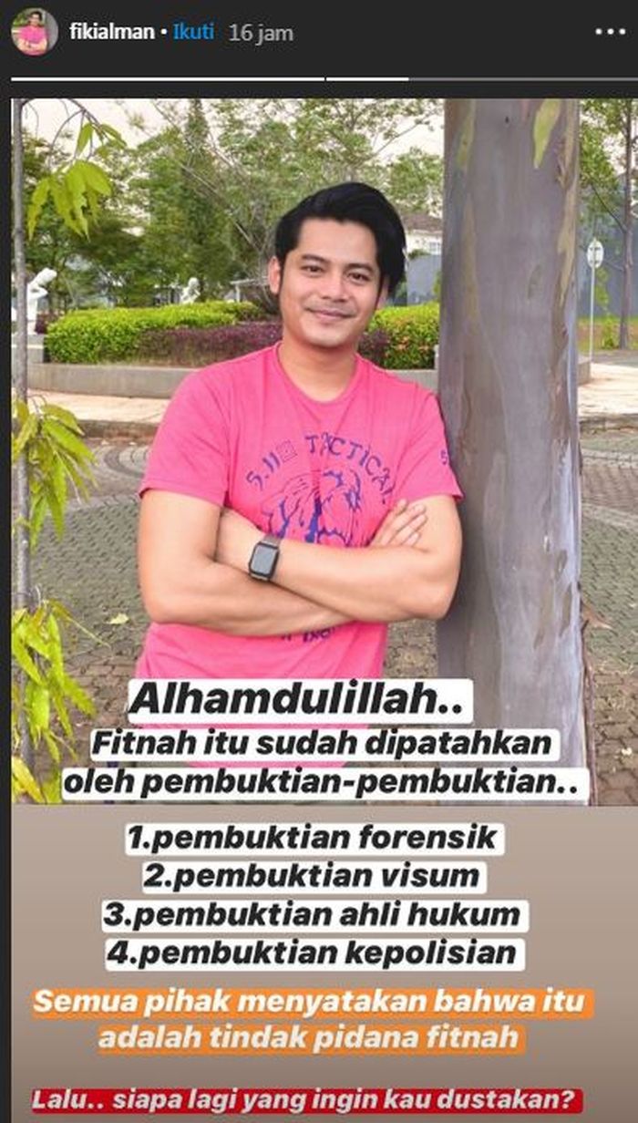 Unggahan Fiki Alman terkait kasus hukum yang seret mantan pasangan suami istri Angel Lelga dan Vicky Prasetyo