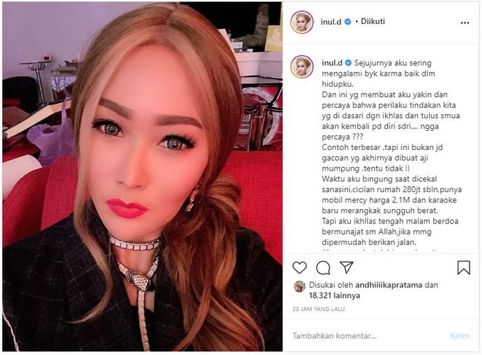 Unggahan Inul Daratista kenang masa sulitnya sambil menyinggung perihal karma baik