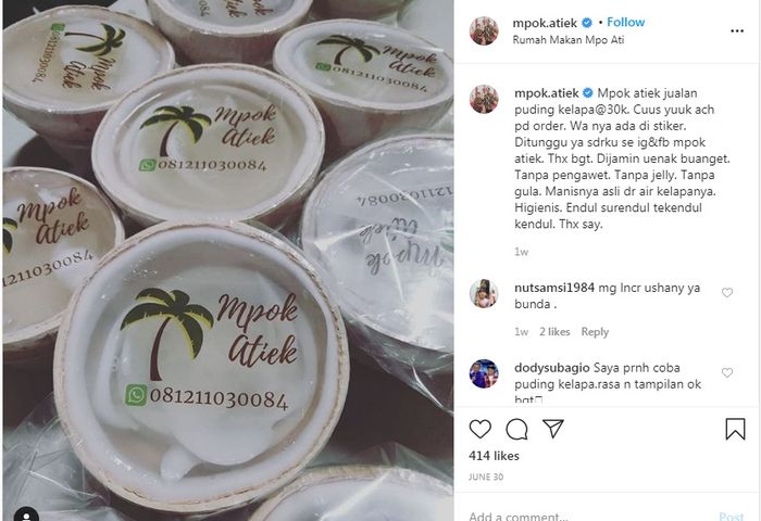 Bisnis kuliner Mpok Atiek