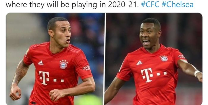 Thiago (kiri) dan David Alaba saat mengenakan seragam Bayern Muenchen.