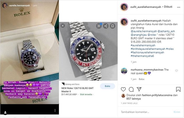 Penampakan hadiah Anang-Ashanty untuk ulang tahun Aurel yang berupa jam tangan seharga Rp 280 juta 