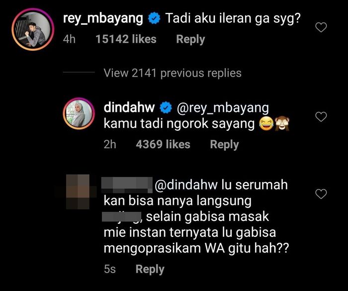 Komentar netizen di kolom komentar Dinda Hauw
