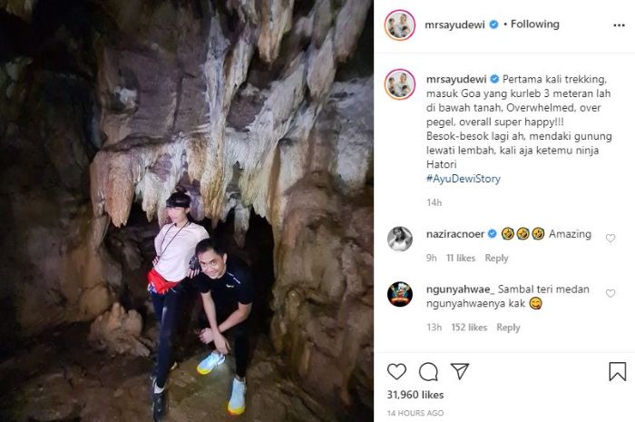 Potret <a href='https://pontianak.tribunnews.com/tag/ayu-dewi' title='Ayu Dewi'>Ayu Dewi</a> dan <a href='https://pontianak.tribunnews.com/tag/regi-datau' title='Regi Datau'>Regi Datau</a> saat menyusuri gua