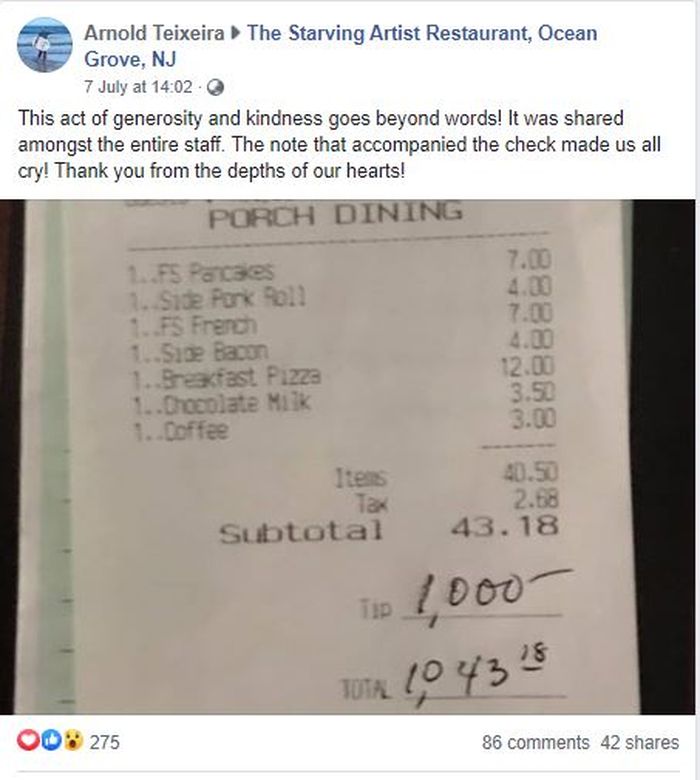 Nota tagihan viral dengan uang tip Rp 14 juta yang diberikan pelanggan.