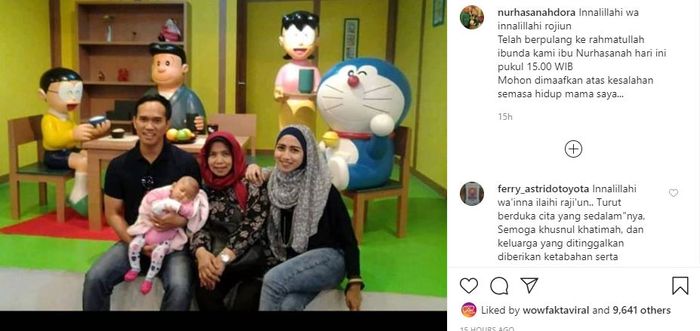 Pengisi suara karakter Doraemon, Nurhasanah Iskandar meninggal dunia.