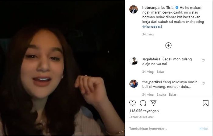 Hana Hanifah tampak memberikan dukungan terhadap Hotman Paris.