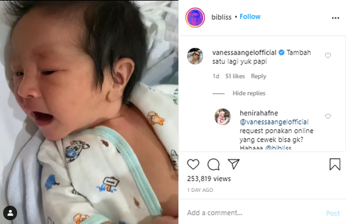 Unggahan Bibi Ardiasnyah dikomentari <a href='https://kupang.tribunnews.com/tag/vanessa-angel' title='Vanessa Angel'>Vanessa Angel</a>.